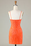 Sparkly Sequins Tight Orange Homecoming Vestido