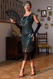 Frisado Franjas Verde Escuro 1920s Flapper Dress