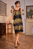 Franjas Douradas Flapper Grande Vestido Gatsby com Sequins