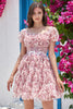 Carregar imagem no visualizador da galeria, Lindo A Line Floral Dusty Rose Homecoming Dress com Folhos
