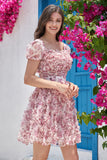 Lindo A Line Floral Dusty Rose Homecoming Dress com Folhos