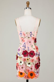 Bainha Espaghetti Correias Blush Homecoming Dress com flores 3D
