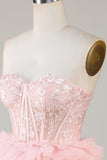 Trendy A-Line Sweetheart Pink Vestido Curto Homecoming com Folhos
