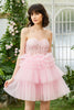 Carregar imagem no visualizador da galeria, A-Line Sweetheart Rosa Vestido Curto Homecoming