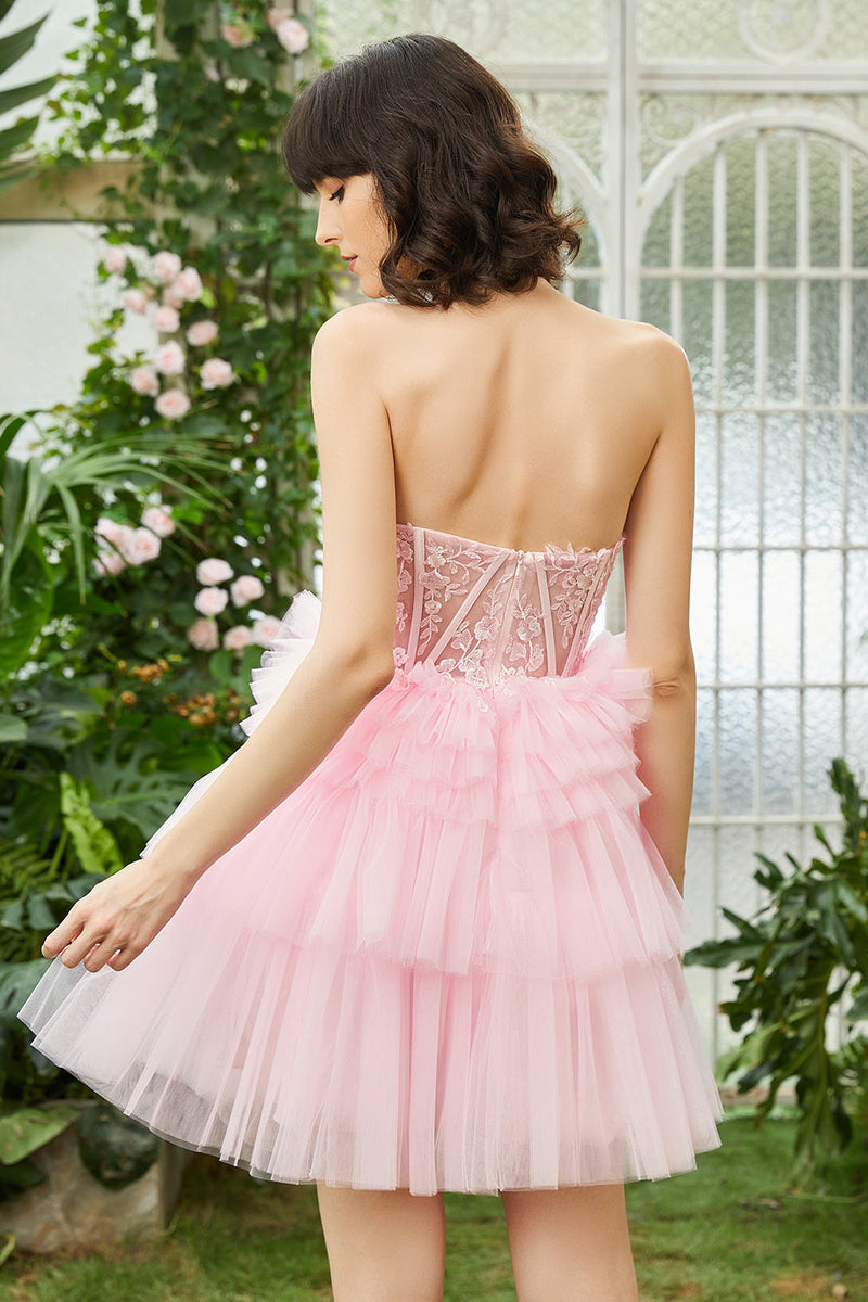 Carregar imagem no visualizador da galeria, A-Line Sweetheart Rosa Vestido Curto Homecoming
