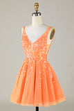 Laranja Brilhante Uma Linha Glitter Homecoming Dress com Sequins