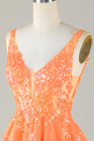 Laranja Brilhante Uma Linha Glitter Homecoming Dress com Sequins