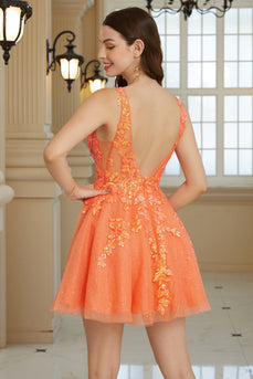Laranja Uma Linha Glitter Homecoming Dress com Sequins