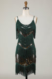 Esparguete Correias Verde Escuro Glitter 1920s Vestido com Franjas