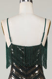 Esparguete Correias Verde Escuro Glitter 1920s Vestido com Franjas