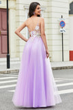 Lindo A Line Spaghetti Straps Lilac Long Prom Dress com Apliques
