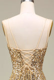 Sereia brilhante Golden Long Prom Dress com fenda