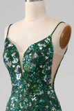 Sereia Lace-Up Back Vestido de Baile Verde Escuro com Apliques