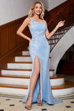 Sereia Azul Claro Elegante Vestido Longo Baile de Formatura com Apliques