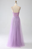 A-Line Lilac Esparguete Correias Longo Corset Prom Dress