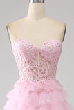 Rosa A-Line Strapless Tiered Long Corset Prom Dress