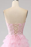 Rosa A-Line Strapless Tiered Long Corset Prom Dress