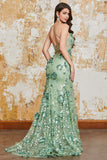 Esparguete Correias Verde Sereia Corset Prom Dress com Apliques