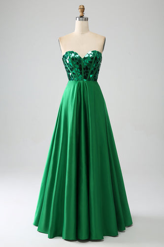 A-Line Querida Espartilho Verde Escuro Vestido de Baile de Formatura