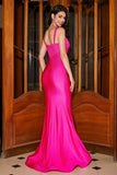 Hot Pink Sparkly Sereia Prom Dress com Hollow-out
