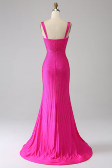Sparkly Sereia Hot Pink Prom Dress com Hollow-out