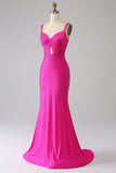 Sparkly Sereia Hot Pink Prom Dress com Hollow-out