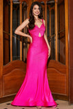 Hot Pink Sparkly Sereia Prom Dress com Hollow-out
