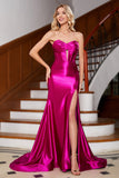 Sereia brilhante Fuchsia Corset Prom Dress com fenda
