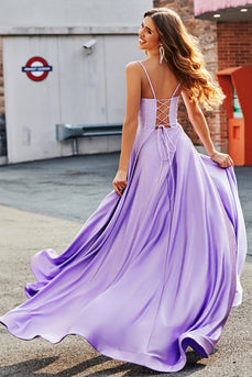 Brilhantes Lilás A-Line Corset Prom Dresses com strass