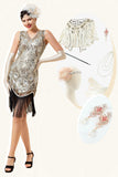 Prata 1920s Vestido Com 20s Acessórios Set Sem Mangas
