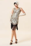Prata 1920s Vestido Com 20s Acessórios Set Sem Mangas