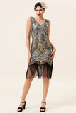 Prata Fringes 1920s Vestido Com 20s Accessories Set