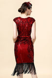 Borgonha Lantejoulas 1920s Vestido Com Conjunto de Acessórios