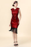 Borgonha Lantejoulas 1920s Vestido Com Conjunto de Acessórios