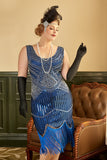 Azul Real Lantejoulas 1920s Vestido Com 20s Acessórios Set