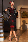 Sparkly Burgundy Sequined 1920s Flapper Dress com acessórios 20s