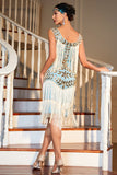 Sparkly Blue Sequined 1920s Flapper Dress com acessórios 20s