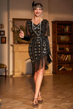 Sparkly Black Sequins 1920s Flapper Dress com acessórios 20s