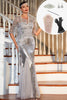 Carregar imagem no visualizador da galeria, Cinzento Sequined Long 1920s Vestido com 20s Acessórios