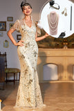 Dourado Lantejoulas 1920s Vestido com Acessórios set