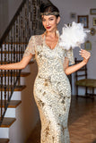 Dourado Lantejoulas 1920s Vestido com Acessórios set