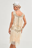 Glitter Champagne Sequins Franjas 1920s Gatsby Vestido com Acessórios set