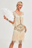 Glitter Champagne Sequins Franjas 1920s Gatsby Vestido com Acessórios set