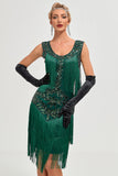 Lantejoulas Verde Escuro Franjas Grande Vestido Gatsby com Conjunto de Acessórios