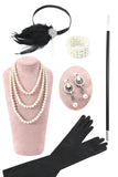 Vestido Gatsby Sparkly Black Fringed 1920s com conjunto de acessórios dos anos 20
