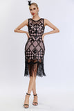 Sparkly Black Blush Fringed 1920s Gatsby Dress com 20s Acessórios set