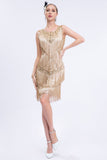 Damasco Fringed 1920s Gatsby Dress com Sequins com 20s Acessórios set