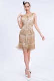 Damasco Fringed 1920s Gatsby Dress com Sequins com 20s Acessórios set