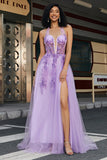 Lindo A Line Halter Neck Grey Purple Corset Applique Prom Dress Com Acessórios set