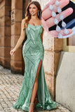 Trendy Sereia Esparguete Correias Verde Long Prom Dress com Criss Cross Back E Acessórios set